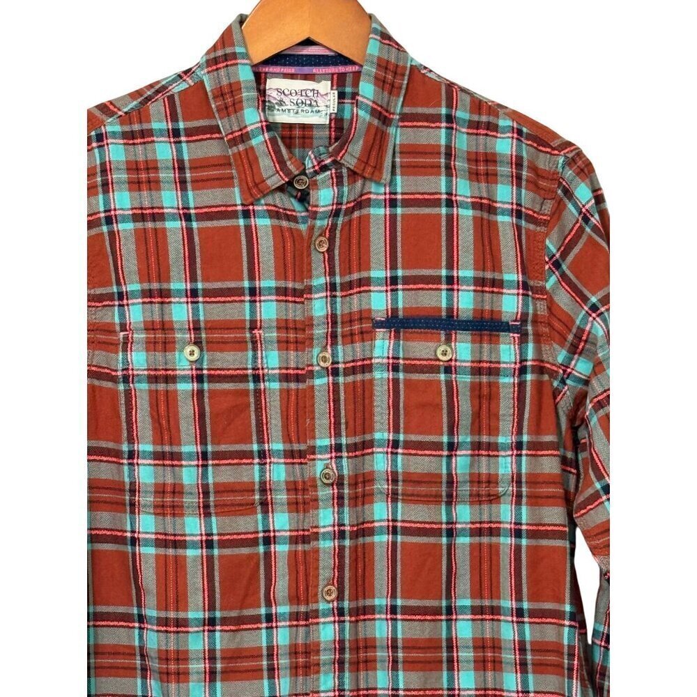 Scotch & Soda Women's Plaid Flannel Button Down Shirt Roll Tab Sleeves Size S - Picture 2 of 14